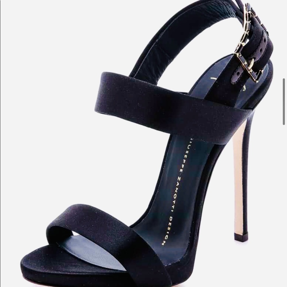 GIUSEPPE ZANOTTI SATIN SANDALS WITH JEWELED BUCKLE